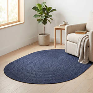 Premium Oval Braided Jute Area Rug in Natural for Scandinavian Living Room - Product Image 2