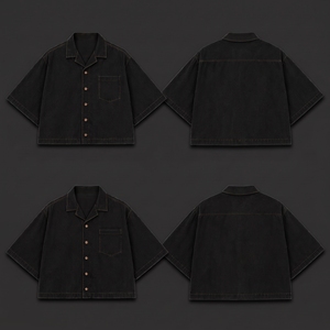 OEM Custom Men's Oversized Vintage Washed Denim Short Sleeve Button-Up <b>Shirt</b> Streetwear Casual Boxy Fit Custom Color & Size - Product Image 2