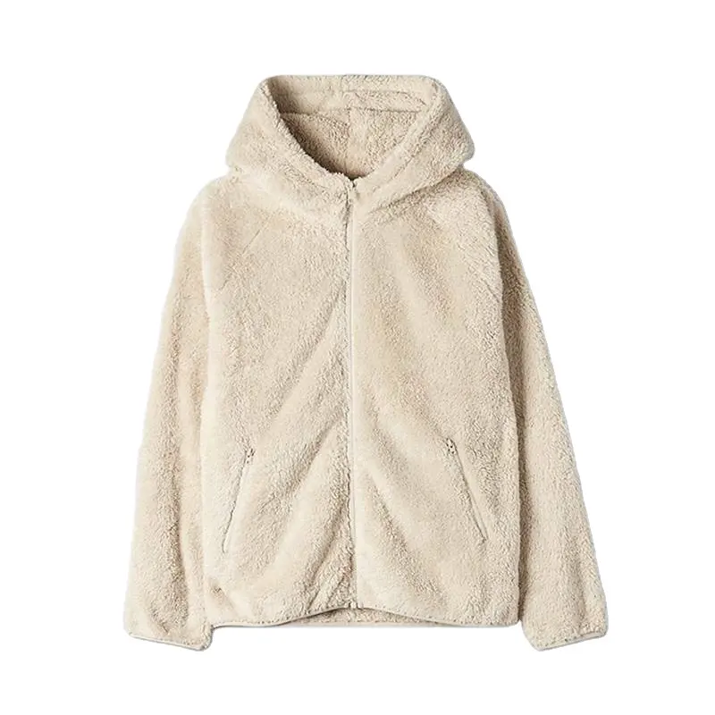 Custom Logo Women's Long Sleeve Winter Fuzzy Teddy Coats Quarter Zipper Sherpa Fleece Hoodies Sweatshirt Pullover