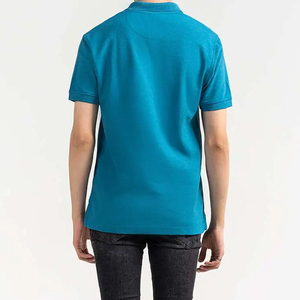 เสื้อโปโลผู้ชายสีพื้นผ้าฝ้ายแขนสั้นระบายอากาศได้ดีสไตล์ลำลองผ้าทอออกซ์ฟอร์ดทรงปกติสีน้ำเงิน - Product Image 2