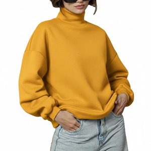 Suéter Holgado de Cuello Alto para Mujer, Forrado, Informal, de Invierno, 100% Algodón, Estilo Moderno, Suave y Cómodo - Product Image 5