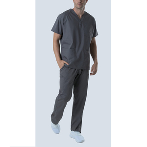 Conjunto de uniformes médicos de manga corta para hombre, cuello en V, elástico, transpirable, de alta calidad, al por mayor - Product Image 1
