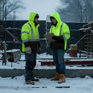 Men's High Visibility Hooded Winter Work <b>Jacket</b> Reflective Striped <b>Waterproof</b> Puffer Coat <b>Long</b> Sleeve With Pockets - Product Image 6