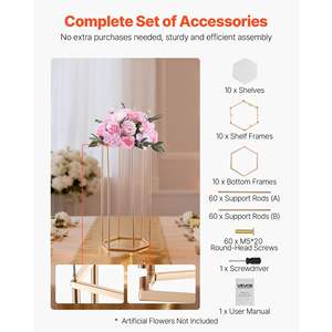 10PCS 23.62-inch Gold Column <b>Flower</b> Stand Floral <b>Display</b> Rack for Weddings Home Decor Acrylic Laminate Hexagonal Cubic Stand - Product Image 5
