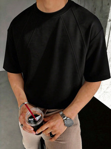 Camiseta de hombre de nuevo estilo y moderna, de algodón grueso, oversize, con paneles y lavado ácido, con costuras en contraste, estilo Hip Hop, al por mayor - Product Image 2