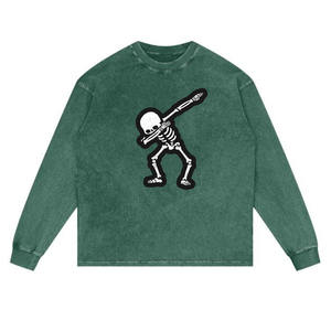 Camiseta Unisex con Gráfico Frontal, 100% Algodón, Cuello Redondo, Manga Larga, Corte Holgado, Estampado de Calaveras, para Toda Temporada - Product Image 2