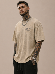 Camiseta Oversize de Algodón Active Squad para Hombre, Estilo Urbano, Manga Corta, Cuello Redondo, Estampado de Letras, Ajuste Jersey, Venta al por Mayor - Product Image 2