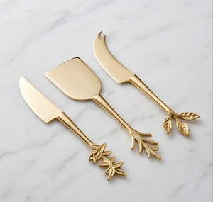 Gold Stainless Steel Cheese <b>Knife</b> Set 3 Pcs Leaf Branch Handle Cheese <b>Spreader</b> <b>Knife</b> Fork Durable Kitchenware - Product Image 3