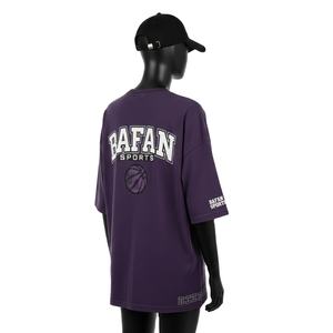 Camiseta Extra Grande para Mujer, Algodón Jersey Grueso GSM, Transpirable, Impresión en Serigrafía Morada, Logotipo Personalizado, Camisetas Extra Grandes de Algodón para Mujer - Product Image 5