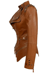 Women's Genuine <b>Leather</b> Winter <b>Jacket</b> Breathable Quick Dry Stand Collar OEM ODM Private Label Worsted Fabric - Product Image 3