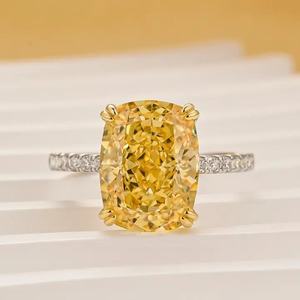 Trendy 925 Moissanite Diamond Yellow Stone Elongated <b>Cushion</b> Cut Engagement <b>Ring</b> In Sterling Silver White Gold Plated for Women - Product Image 2