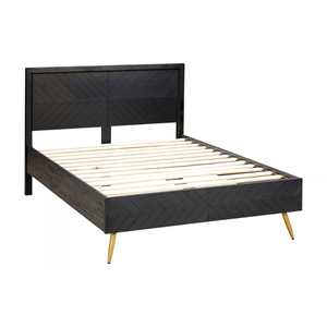 Cadre de lit en bois moderne avec tête et pied de lit à motif chevron, lit plateforme élégant pour mobilier de chambre contemporain - Product Image 6