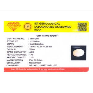 Natural White Opal Loose Gemstone 6.35 Carat Certified Raw 20mm - Product Image 4