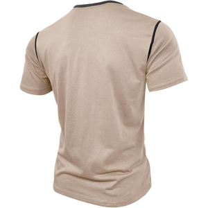 Camisetas Casuales de Manga Corta para Hombre, Cuello Redondo con Botones, 100% Algodón, Estilo Urbano con Contraste de Color, Diseño Personalizado para Primavera/Verano - Product Image 2