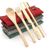 Juego de Cubiertos Desechables Portátiles Más Vendido con Estuche, Utensilios de Bambú Natural para Fiestas, Picnics y Uso al Aire Libre