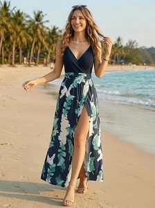 Vestido Maxi Ligero de Verano para Mujer, Estilo Casual, Cuello en V, Abertura Lateral, Ideal para Bodas, Playa o Vacaciones, 2026 - Product Image 2