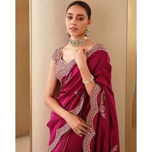 Saree de boda de diseñador con lentejuelas y bordado Zari Dori para ropa de fiesta - Product Image 2