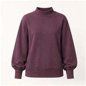 Custom Plum Purple Womens Mock Neck Sweatshirt <b>Balloon</b> Sleeve Ribbed Hem Pullover WSS-0006 - Product Image 1
