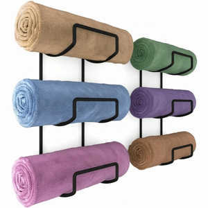 Modern Matte Black Wall Mounted <b>Towel</b> <b>Rack</b> for Bathroom Metal <b>Towel</b> <b>Storage</b> Organizer Space Saving Hotel Spa Salon Rolled <b>Towel</b> - Product Image 1