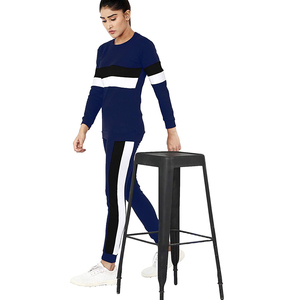 <b>Women's</b> <b>Navy</b> Blue Color Blocking Tracksuit Full Sleeve Crew Neck Sweatshirt With Side Stripe Pants Casual Spring Wear - Product Image 6