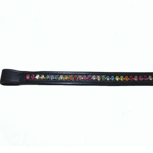 Gran oferta, banda para cejas de caballo de cuero inglés genuino diseñada con cristales de arcoíris de una sola fila, banda para cejas con brida ostentosa - Product Image 6