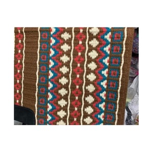 Western Saddle Pad <b>Brown</b> Turquoise Coral White Navajo Pattern Handwoven <b>Wool</b> Contoured Horse Riding Blanket Tack Gear - Product Image 3