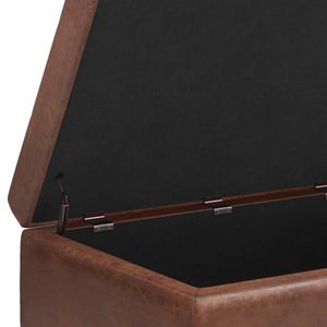 Tavolino da Caffè Shay Mid-Century in Pelle Marrone Invecchiata con Contenitore, Pouf e Sgabello Piccolo - Product Image 3