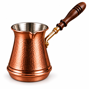 Cafetière turque en cuivre martelé moderne et écologique avec poignée en bois - Product Image 1