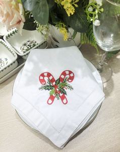 Vente en gros de canne de bonbon et houx brodés personnalisés Serviette de table de Noël Serviette en coton avec tissu à ourlet Maison Hôtel Vacances - Product Image 2