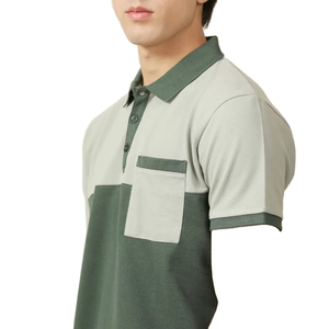 เสื้อโปโลชายแขนสั้นสีตัดต่อ ทรงเข้ารูป ผ้าคอตตอนผสม ระบายอากาศได้ดี รับทำโลโก้ตามสั่ง ขายส่ง OEM - Product Image 4