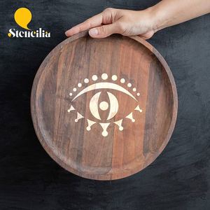 Custom Print Handmade Wood Rectangle Serving Tray Hamsa Hand Engraving Bohemian Design <b>Desk</b> Tableware Single Multifunction - Product Image 4