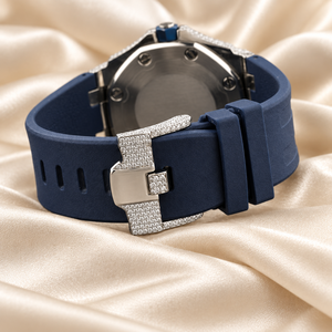 Montre analogique à quartz pour homme Raj Gems, incrustée de diamants, boîtier en cristal saphir 46 mm, bracelet en silicone bleu, luxe et mode mixte - Product Image 4