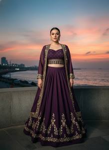 Purple STAR GEORGETTE <b>Lehenga</b> Choli with Gold Embroidery Traditional Indian Wedding Wear for <b>Women</b> Floor-Length Regular Fit - Product Image 1