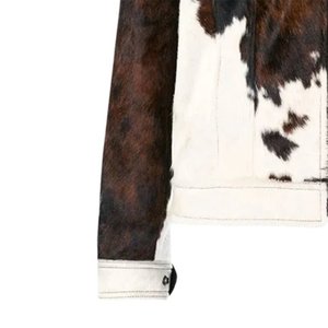 Veste en cuir de vachette véritable pour homme, à logo personnalisé, très vendue, col rabattu, fermeture éclair, imprimé animal, vêtement décontracté d'hiver - Product Image 5