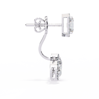 Boucles d'oreilles pendantes en or blanc 18 carats avec moissanite taille émeraude et halo en forme de poire, idéales pour un cadeau de mariage