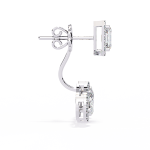 Boucles d'oreilles pendantes en or blanc 18 carats avec moissanite taille émeraude et halo en forme de poire, idéales pour un cadeau de mariage - Product Image 2