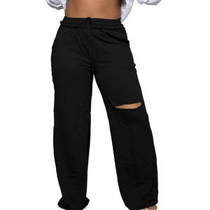 Pantalon Harem ample pour femme, couleur unie, taille élastique, longueur cheville, en lin et coton, décontracté, respirant, avec poches, idéal pour l'été - Product Image 1