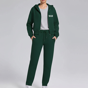 Custom Chenille <b>Embroidery</b> Sweatsuit Long Sleeve Zipper Hoodie& High Waist Trouser Sports Uniform Matching <b>Set</b> - Product Image 4