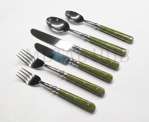 Juego de Cubiertos de Cuarzo Verde Oliva, Juego de Cubiertos de Acero Inoxidable con Mango de Resina, Juego de 6 Piezas con Acabado Plateado Brillante, Vajilla de Lujo - Product Image 6
