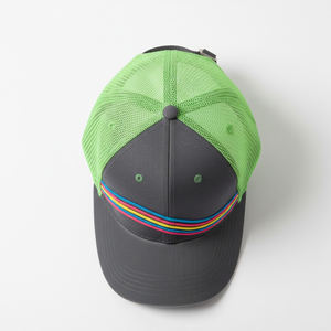 Custom Logo Multi-Color Wavy Stripe Mesh Trucker Hat - 6 Panel Grey and Green Snapback Cap Fashion Outdoor Sports Trucker Cap - Product Image 4