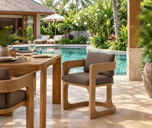 Juego de Comedor Minimalista de Madera de Teca para Jardín, Resistente a la Intemperie, con Mesa, Cojines y Sillas para 4 Personas, para Patio, Terraza o Restaurante - Product Image 3