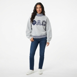 Women's Pink Oversized Mock Neck Sweatshirt With PIA <b>Applique</b> <b>Letter</b> Print Drop-Shoulder Fleece Autumn Wear - Product Image 3