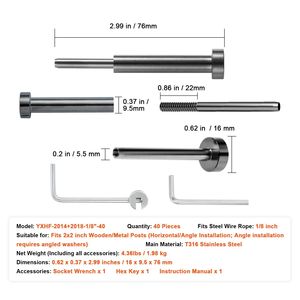 Kit Ringhiera con Cavo in Acciaio Inossidabile da 1/8 di Pollice, Confezione da 40 Pezzi, con Ricevitori a Perno a Crimpare Invisibili - Product Image 4