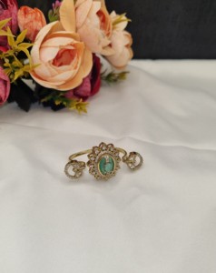 Lucentarts Élégante Bague Double de Mariage et de Fête à Coupe Ovale Florale, avec Base en Laiton Plaqué Or Antique, pour Femme, Vente en Gros - Product Image 3