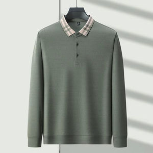 Polo de Manga Larga para Hombre, Color Gris Claro, Cuello a Cuadros, Informal, Transpirable, Estilo Smart Casual - Product Image 1