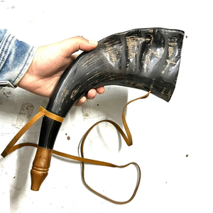 Viking Style <b>Drinking</b> <b>Horn</b> with Leather Holder Handmade Mug Stylish Animal Design Polished Technique - Product Image 2