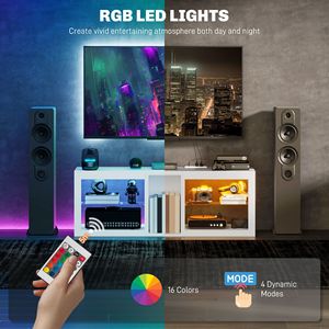 ขาตั้งทีวี55 "เงาสูงสีขาวพร้อมไฟ LED และเต้ารับไฟฟ้าชั้นปรับได้ตู้วางโทรทัศน์ - Product Image 4