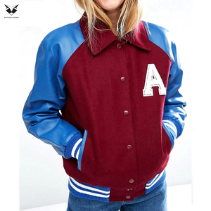 Hand Made Women's Varsity <b>Jacket</b> Solid Color Contrast Trim Full Sleeve Turn-down Collar Autumn Wear Regular Fit Letter A Design - Product Image 3