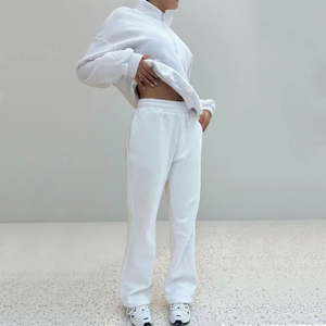 Conjunto Deportivo Unisex Blanco, Sudadera y Pantalones Largos, Corte Holgado Informal con Bolsillos Laterales, Cuello Camisero, Ropa de Otoño - Product Image 5