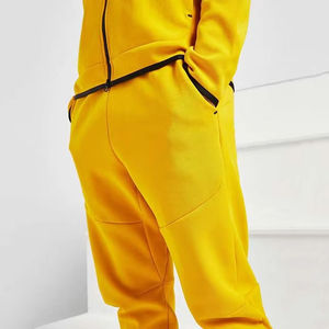 Men's Yellow Solid Tracksuit Full <b>Zip</b> <b>Hooded</b> Sporty Casual Wear Breathable Polyester Material Winter Outfit Loose Fit 2 1 Design - Product Image 4